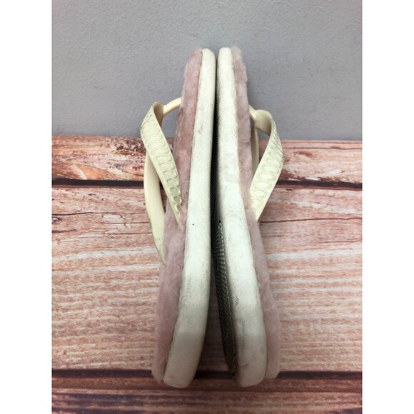 UGG Cream Pink Lined Fuzzy Shearling Flip Flops Sandals Womens 8 (8m44) - Picture 6 of 10